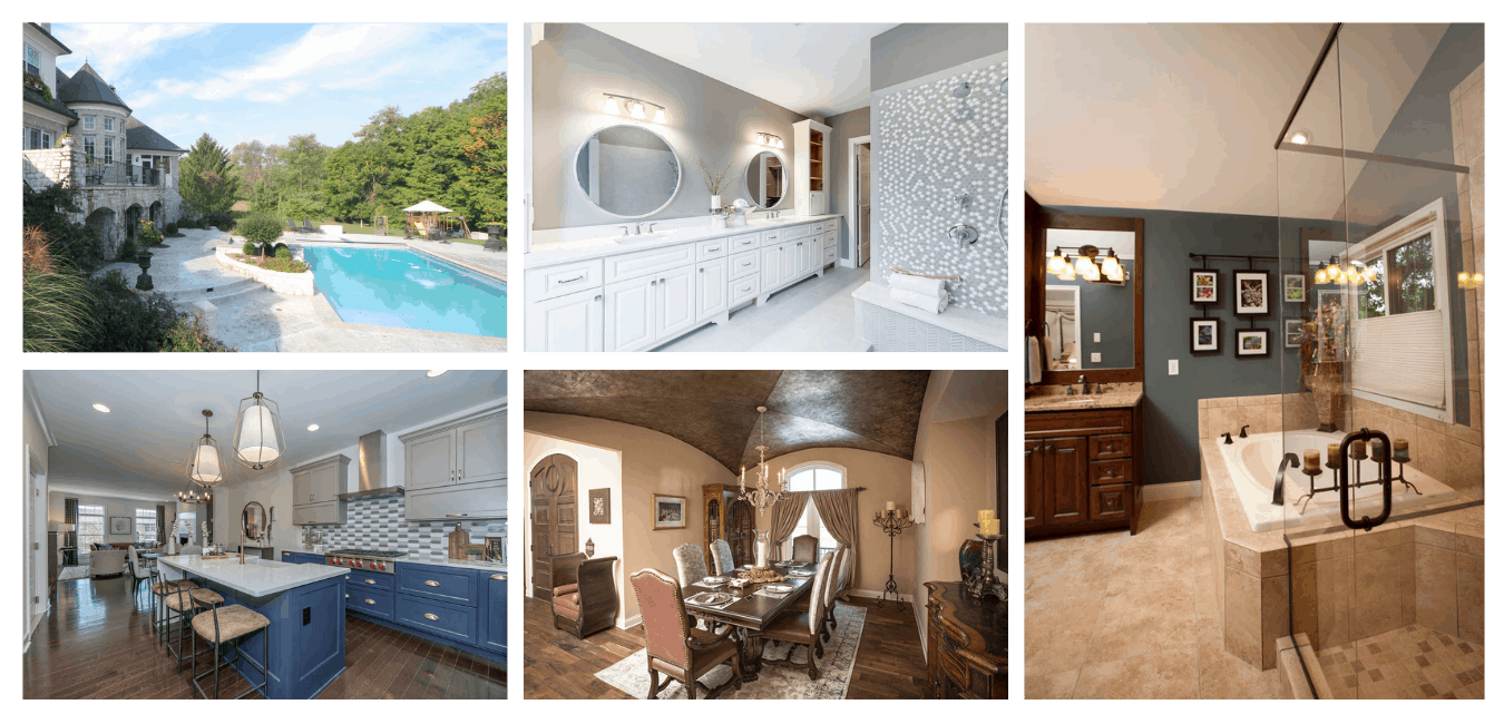 a collage of custom home features